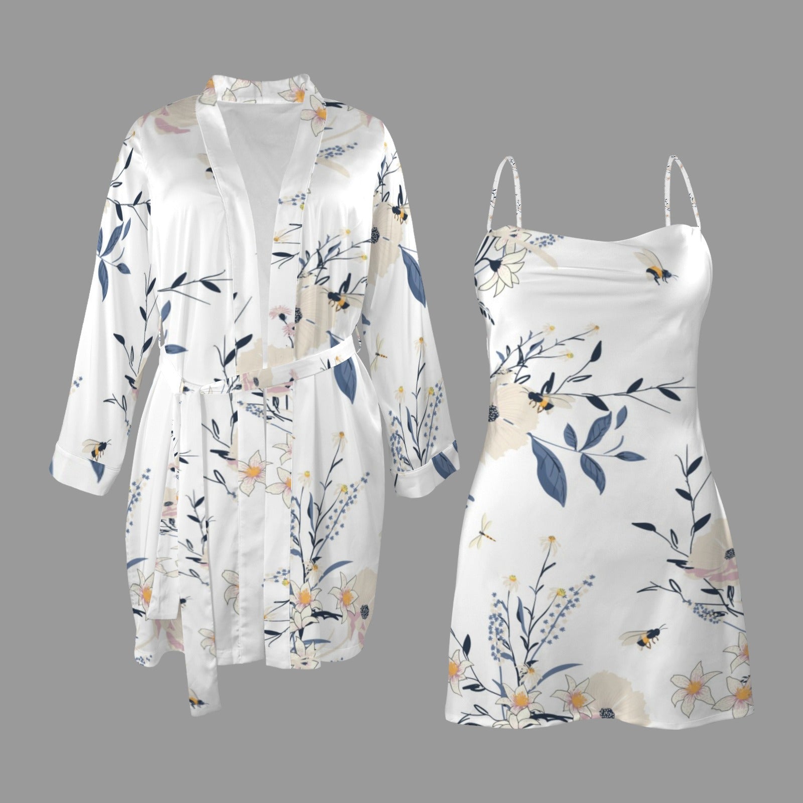 Women's Floral Print Pajama Robe Cami Sets
