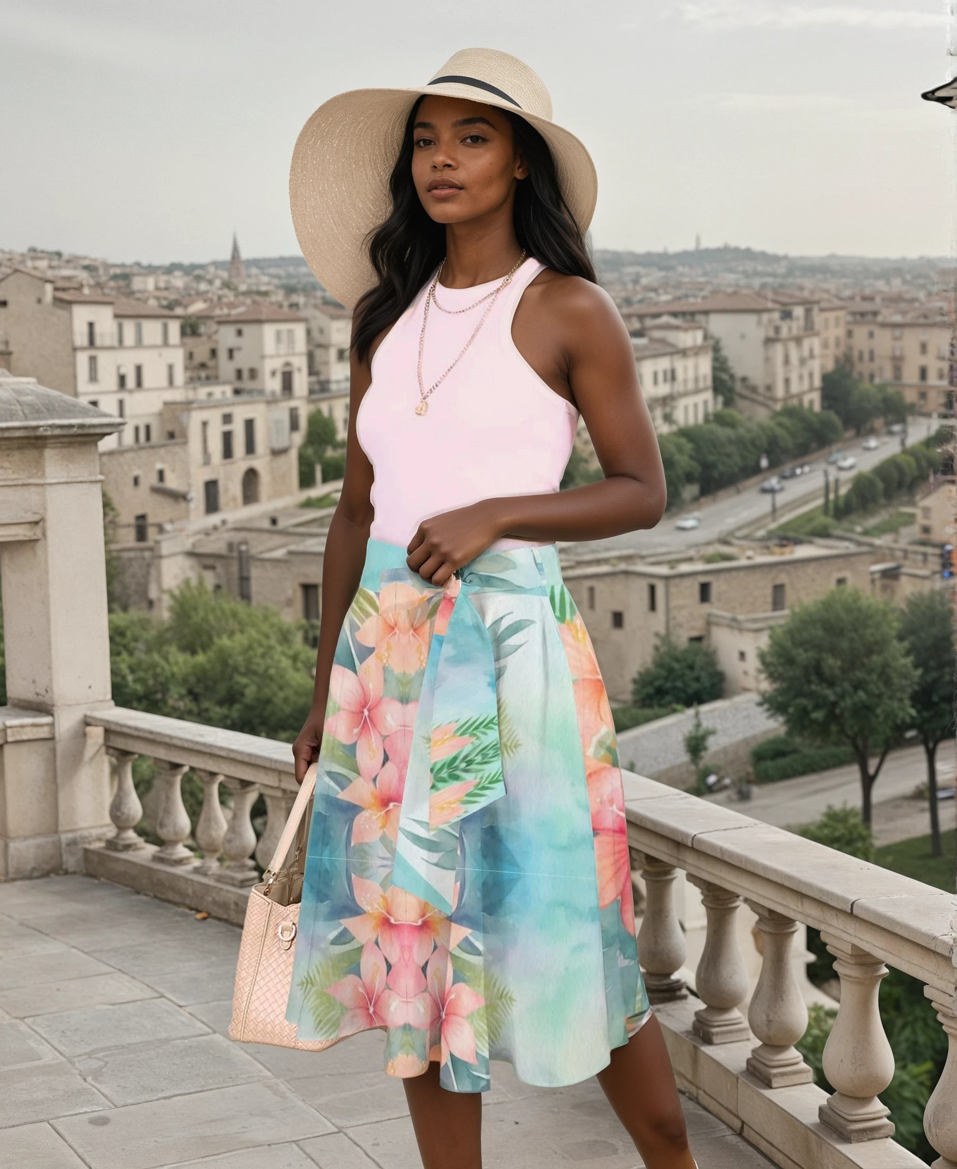 Floral Paradise Island Mid Length Wrap Skirt