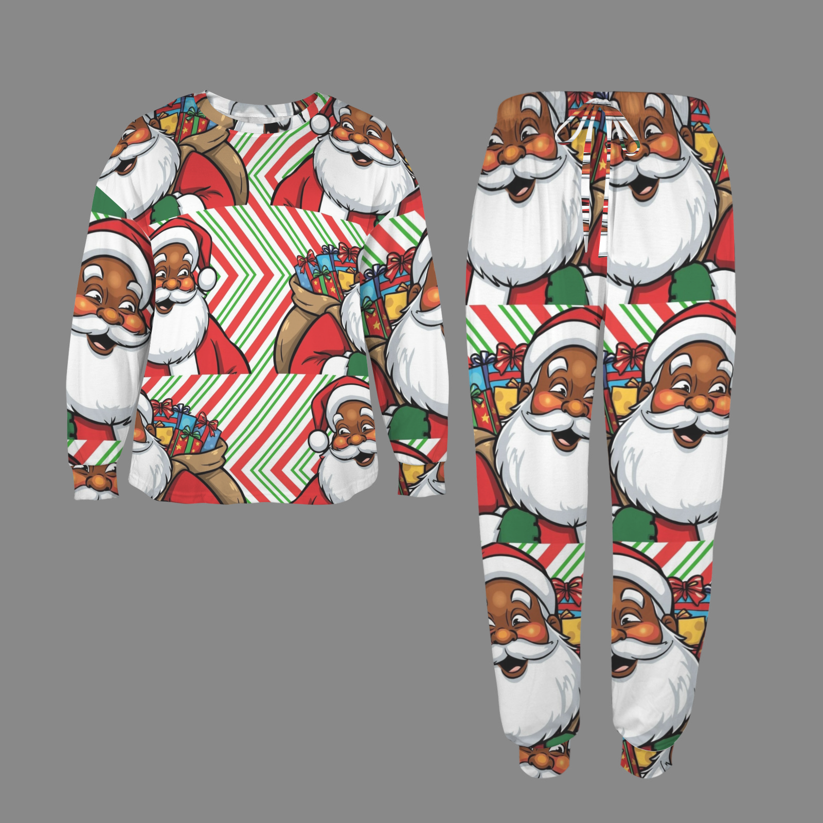 Black Santa Christmas Print Loungewear