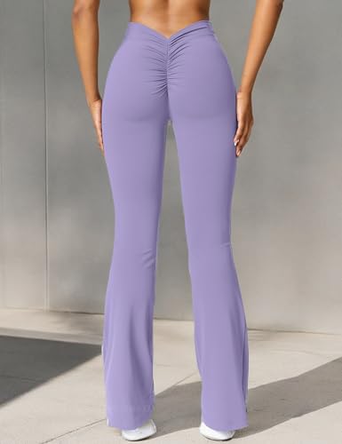 YEOREO Scrunch Flare Leggings Daze V Back Butt Lifting Wide Leg High Waist 31.5" Gym Workout Yoga Pants
