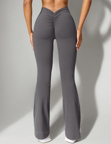 YEOREO Scrunch Flare Leggings Daze V Back Butt Lifting Wide Leg High Waist 31.5" Gym Workout Yoga Pants
