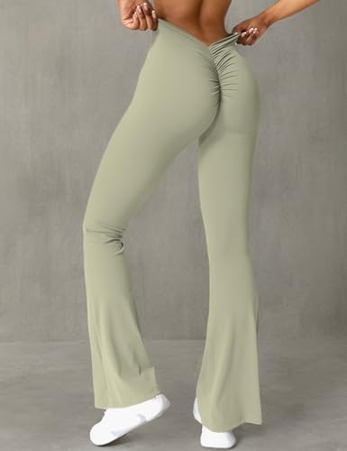 YEOREO Scrunch Flare Leggings Daze V Back Butt Lifting Wide Leg High Waist 31.5" Gym Workout Yoga Pants