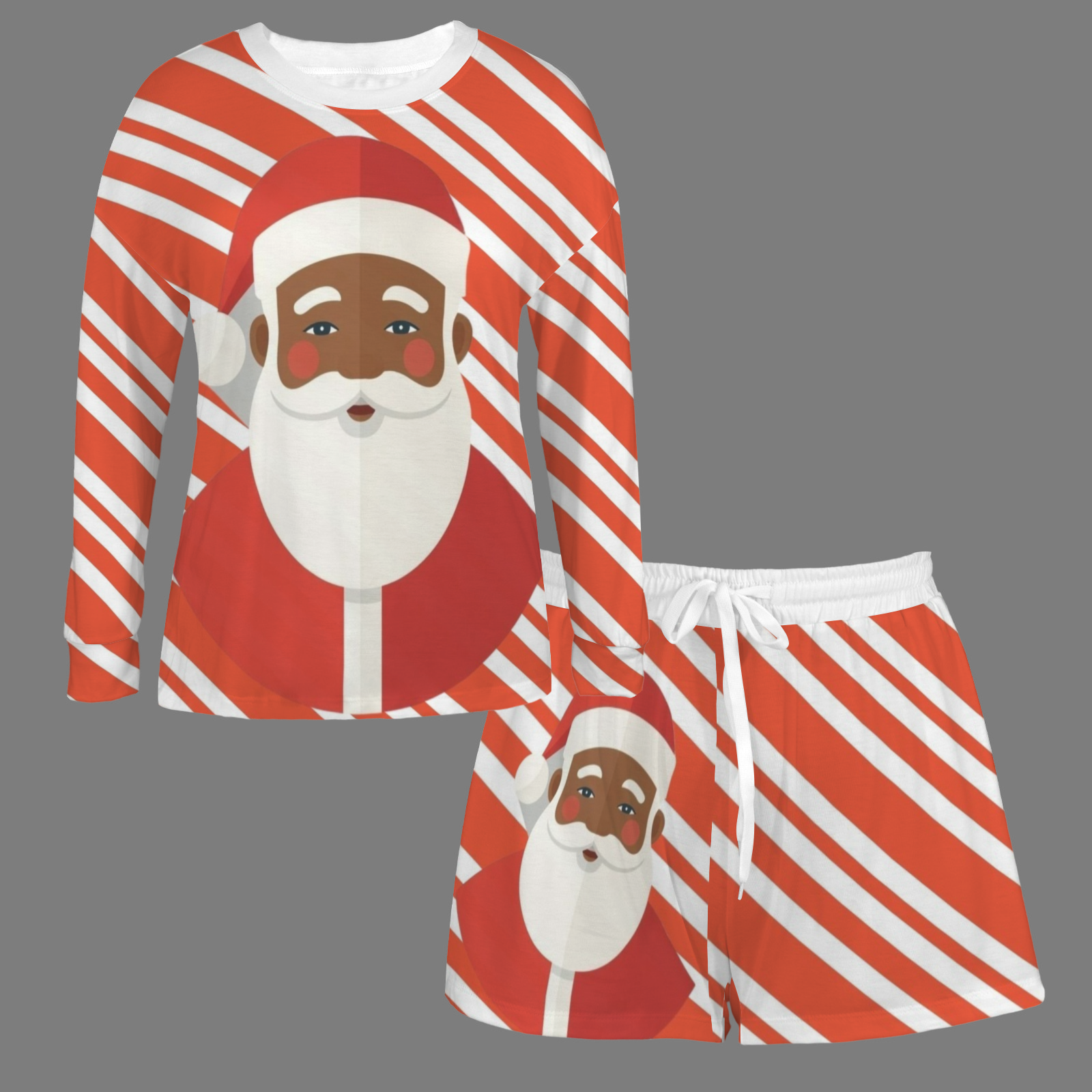 Black Santa Christmas Pajama shorty Set