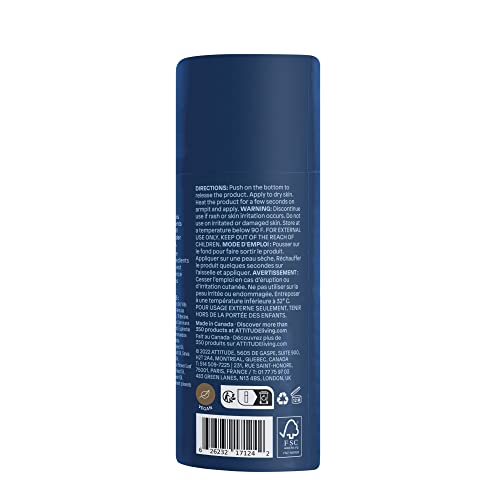 ATTITUDE Natural Deodorant, Aluminum-free, Odor Control & Long Lasting, Nourishing Ingredients, Castor, Jojoba Oils, Baking Soda-free, EWG Verified, For Men & Women, Patchouli & Black Pepper, 3 Oz