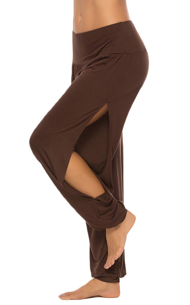 AvaCostume Womens Harem Yoga Pants Side Slit Sport Workout Sweatpants