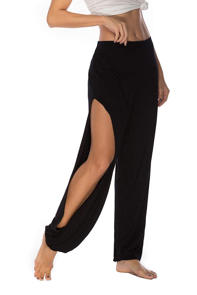 AvaCostume Womens Harem Yoga Pants Side Slit Sport Workout Sweatpants
