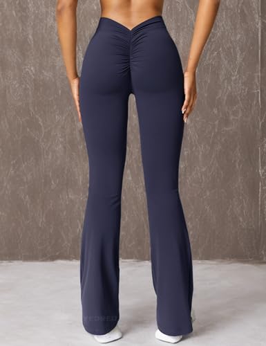 YEOREO Scrunch Flare Leggings Daze V Back Butt Lifting Wide Leg High Waist 31.5" Gym Workout Yoga Pants