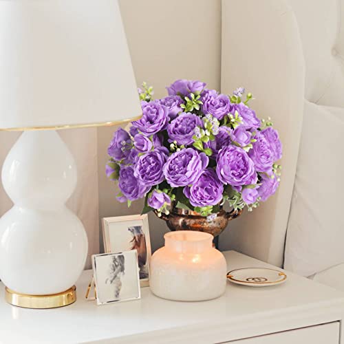 4 Bundles Artificial Peonies Silk Flowers, White Faux Peony Bouquet Florals Arrangements Decor for Farmhouse Home Boho Wedding Table Centerpiece, Fake Plastic Flowers Bulk Vase Decoration (White)