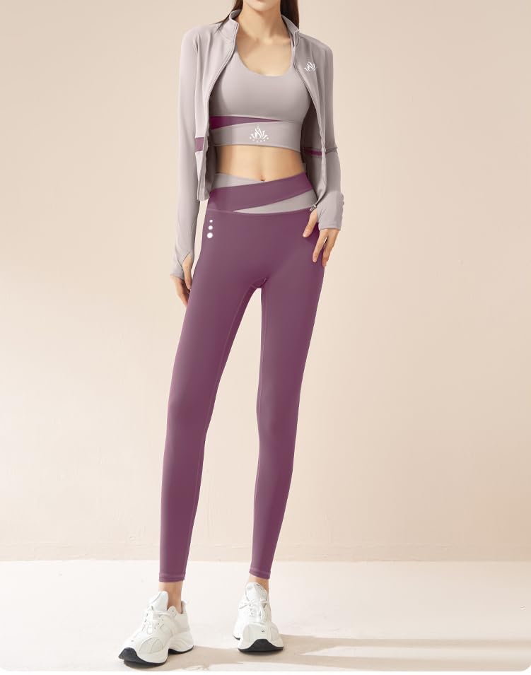 Women Activewear Gymwear Yoga Suit Athleisure Five Piece Set, T-Shirt, Jacket, Sports Bra, Leggings, Running Shorts