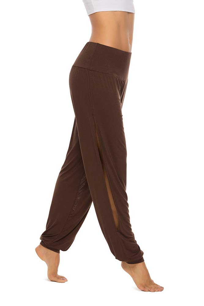 AvaCostume Womens Harem Yoga Pants Side Slit Sport Workout Sweatpants