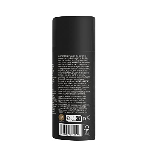 ATTITUDE Natural Deodorant, Aluminum-free, Odor Control & Long Lasting, Nourishing Ingredients, Castor, Jojoba Oils, Baking Soda-free, EWG Verified, For Men & Women, Patchouli & Black Pepper, 3 Oz
