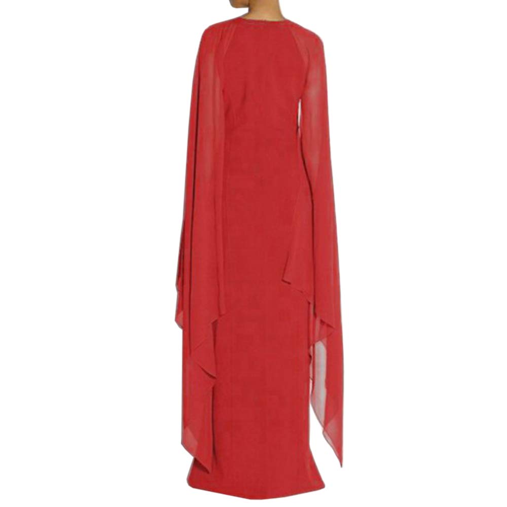 MAYFASEY Women's Elegant High Split Flare Sleeve Formal Evening Gowns Maxi Dress with Cape