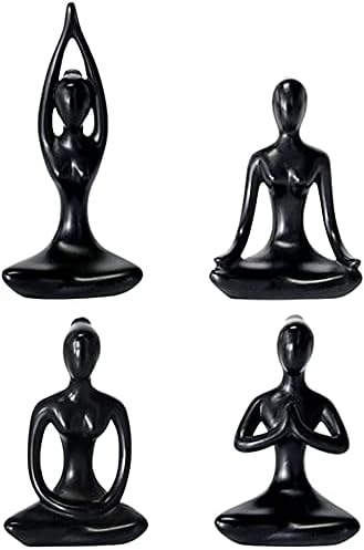4-Pack Yoga Desktop Figurines Girl Statue Yoga Pose Sculpture Yoga Figurine Decor for Home Desktop Decor - Black