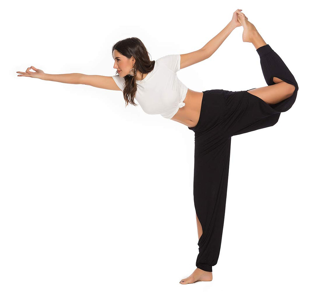 AvaCostume Womens Harem Yoga Pants Side Slit Sport Workout Sweatpants