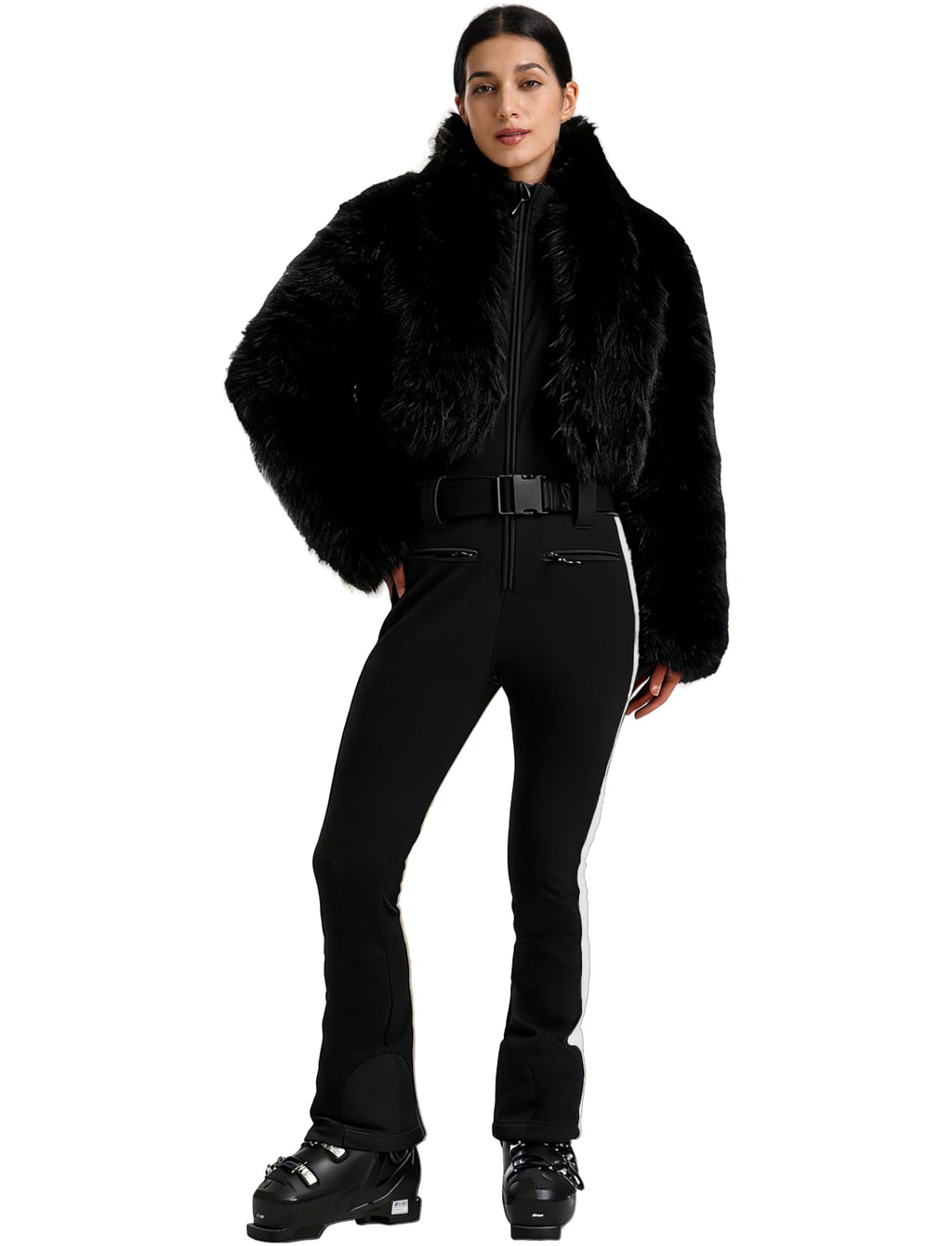GSOU SNOW Women Ski Suit One Piece Snowsuit Snowboard Faux Fur Collar Slim Jumpsuit Jacket Insulated Windproof Outdoor Winter
