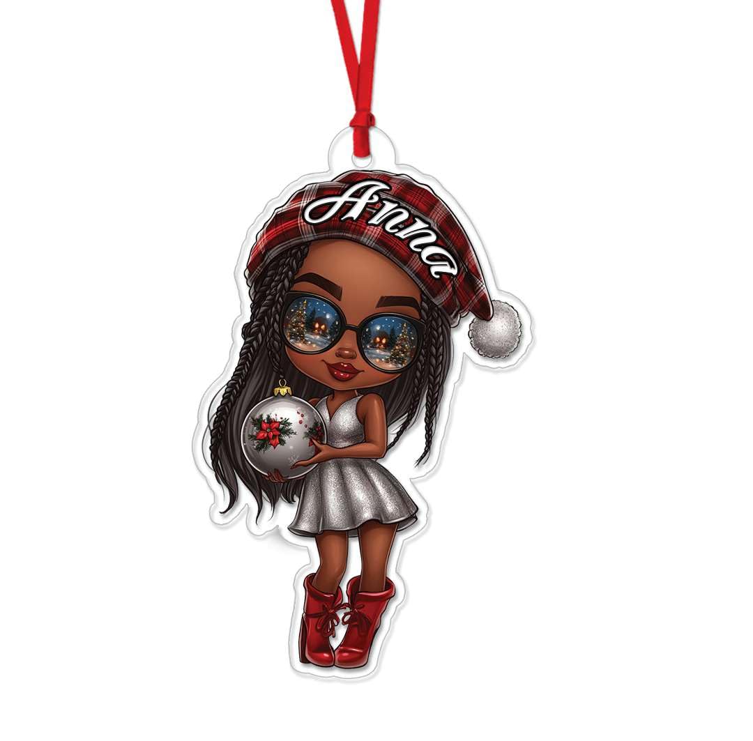 2D Acrylic Christmas Elf Shaped Ornament with Gift Box, Personalized Name Holiday Keepsake, Cute Ornament for Kids Room, Custom Name African-Inspired Decoration, Gifts for Boys
