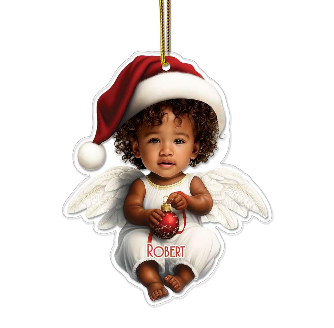 2D Acrylic Christmas Elf Shaped Ornament with Gift Box, Personalized Name Holiday Keepsake, Cute Ornament for Kids Room, Custom Name African-Inspired Decoration, Gifts for Boys