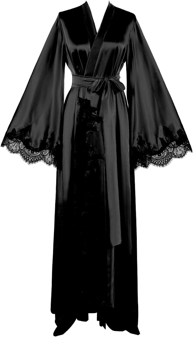 Floorlength Satin Kimono Robe Long Bridesmaid Wedding Bathrobe with belt Robe for Maternity Photoshoot