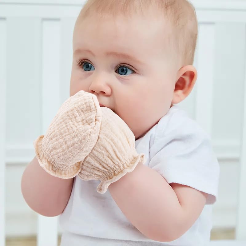 Pro Goleem Muslin Baby Mittens for Newborn, 100% Cotton No Scratch Soft Breathable Gloves for Boys and Girls 0-6 months