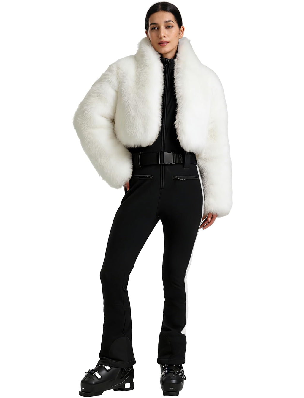 GSOU SNOW Women Ski Suit One Piece Snowsuit Snowboard Faux Fur Collar Slim Jumpsuit Jacket Insulated Windproof Outdoor Winter
