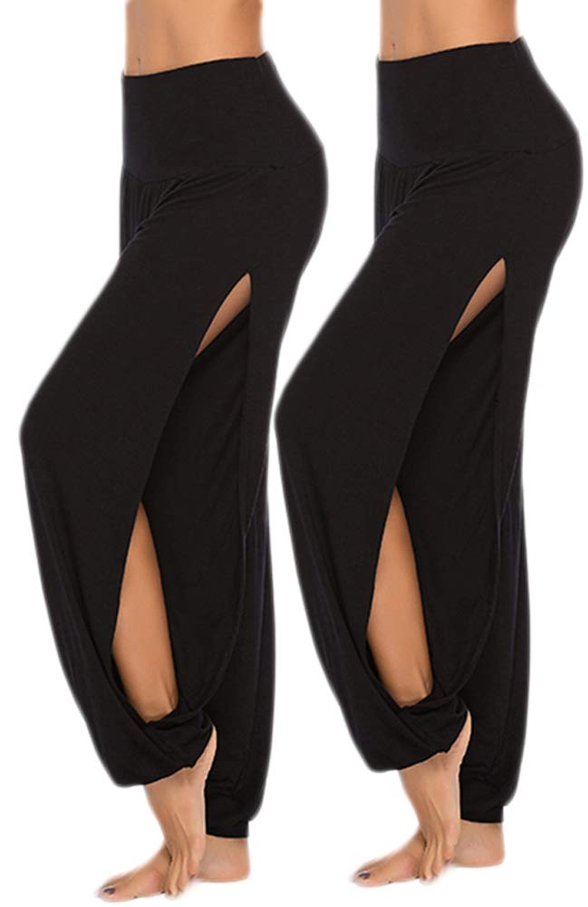 AvaCostume Womens Harem Yoga Pants Side Slit Sport Workout Sweatpants