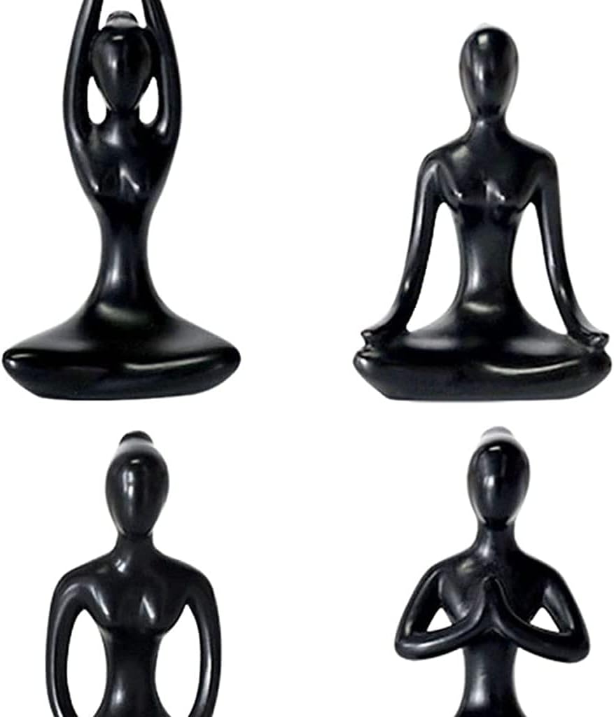 4-Pack Yoga Desktop Figurines Girl Statue Yoga Pose Sculpture Yoga Figurine Decor for Home Desktop Decor - Black