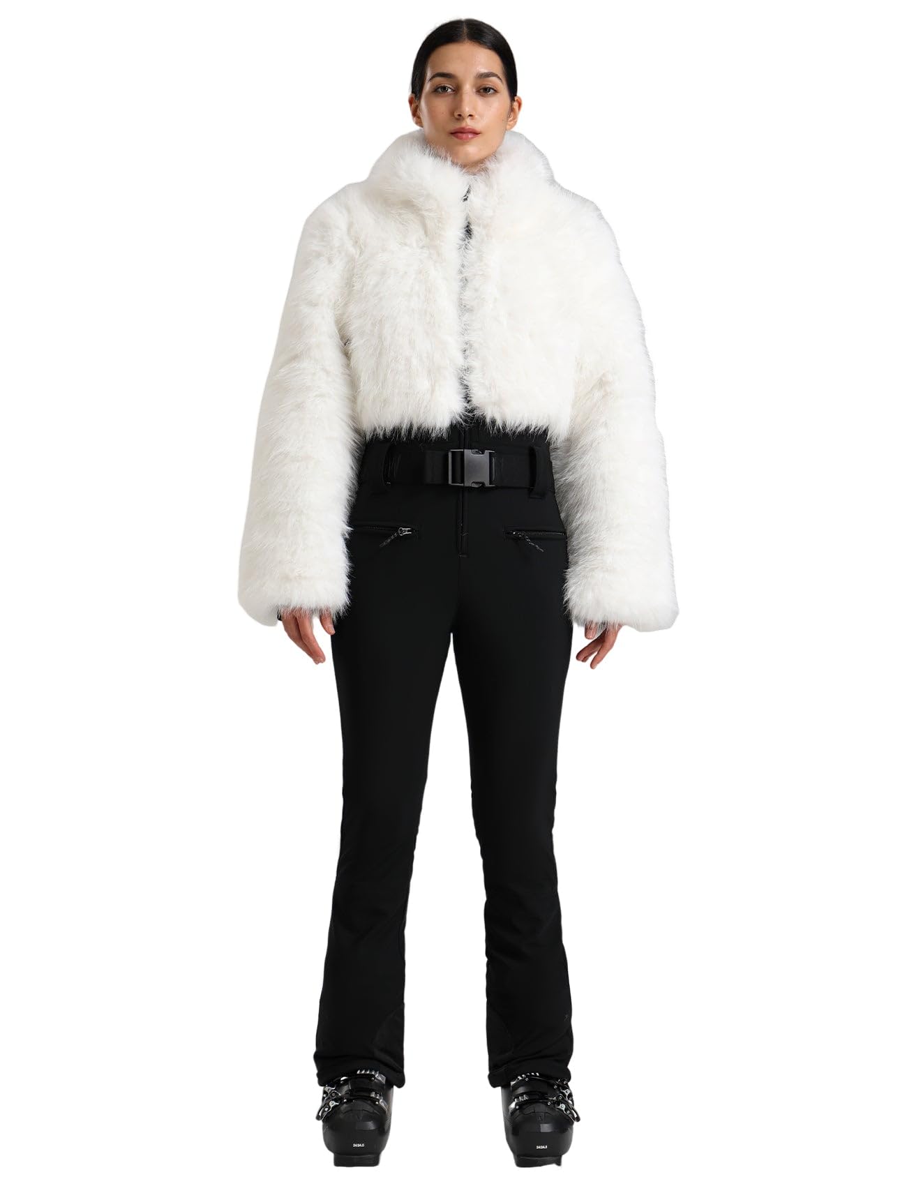 GSOU SNOW Women Ski Suit One Piece Snowsuit Snowboard Faux Fur Collar Slim Jumpsuit Jacket Insulated Windproof Outdoor Winter