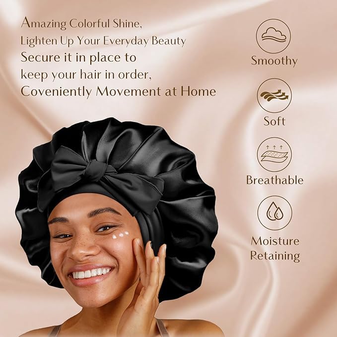 YANIBEST Silk Bonnet for Sleeping Women Satin Bonnet Double Layer Satin Lined Hair Bonnet with Tie Band Curly Hair Blush Pink