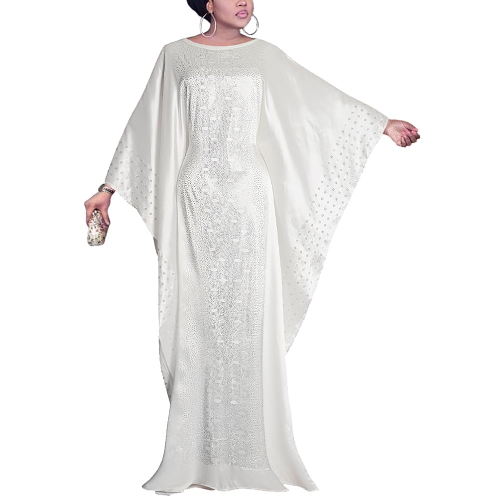 HD African Dresses for Women Fashion Beading Rhinestone Kaftan Maxi Dress