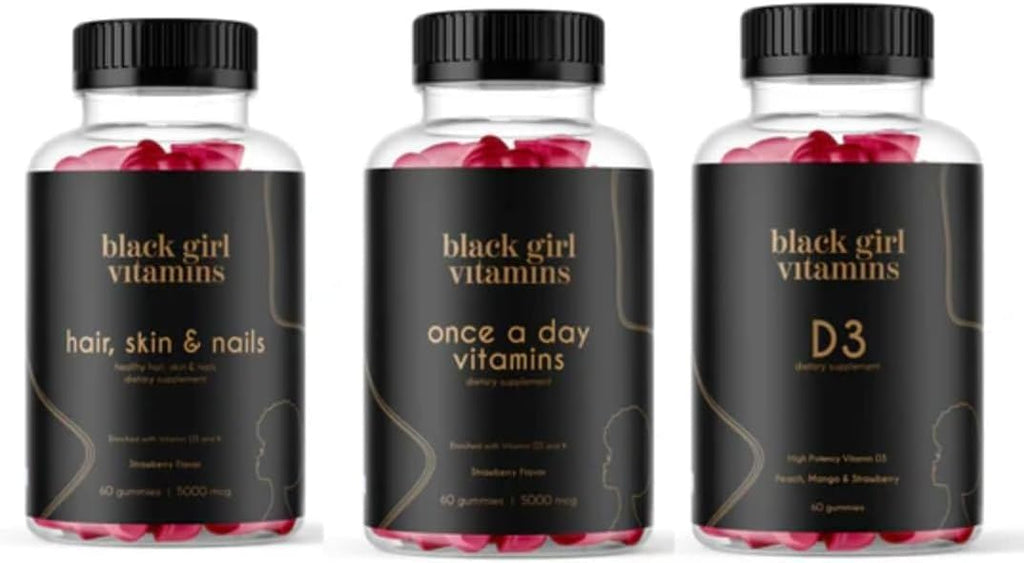 Black Girl Vitamins Look Good Feel Good Bundle – Hair Skin & Nails, Vitamin D3 2000IU & Once a Day Multivitamin - Women's Supplement Bundle – Energy, Immunity & Beauty Support