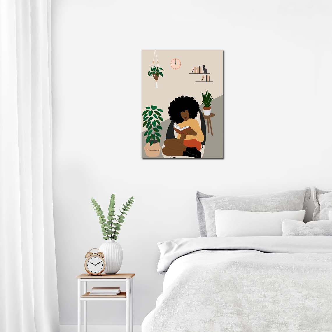 African American Boho Wall Art, Black Women Art Framed, Book Lover Art, Black Girl Canvas Print, African American Canvas Art Wall Decor, Woman Reading Book Art, African American Girl Boho Posters