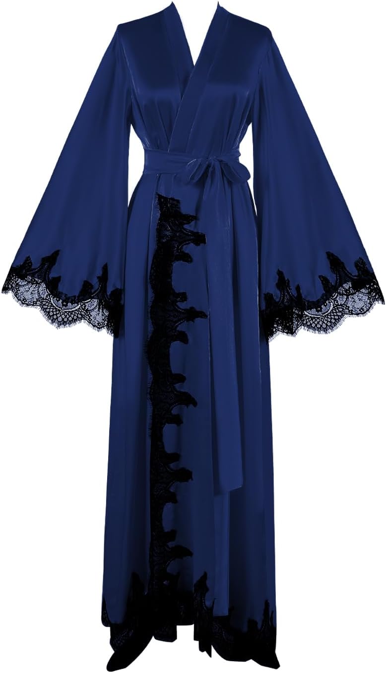 Floorlength Satin Kimono Robe Long Bridesmaid Wedding Bathrobe with belt Robe for Maternity Photoshoot