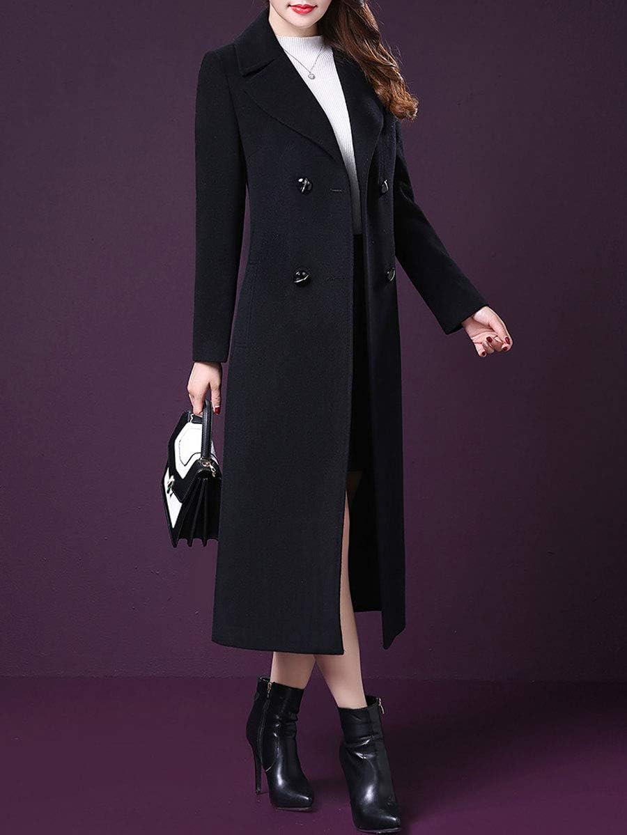 ebossy Women's Elegant Business Wool Coat Double Breasted Winter Long Coat