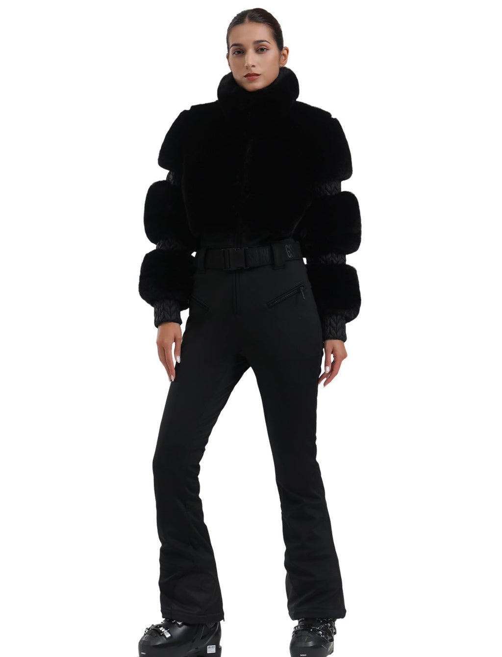 GSOU SNOW Women Ski Suit One Piece Snowsuit Snowboard Faux Fur Collar Slim Jumpsuit Jacket Insulated Windproof Outdoor Winter