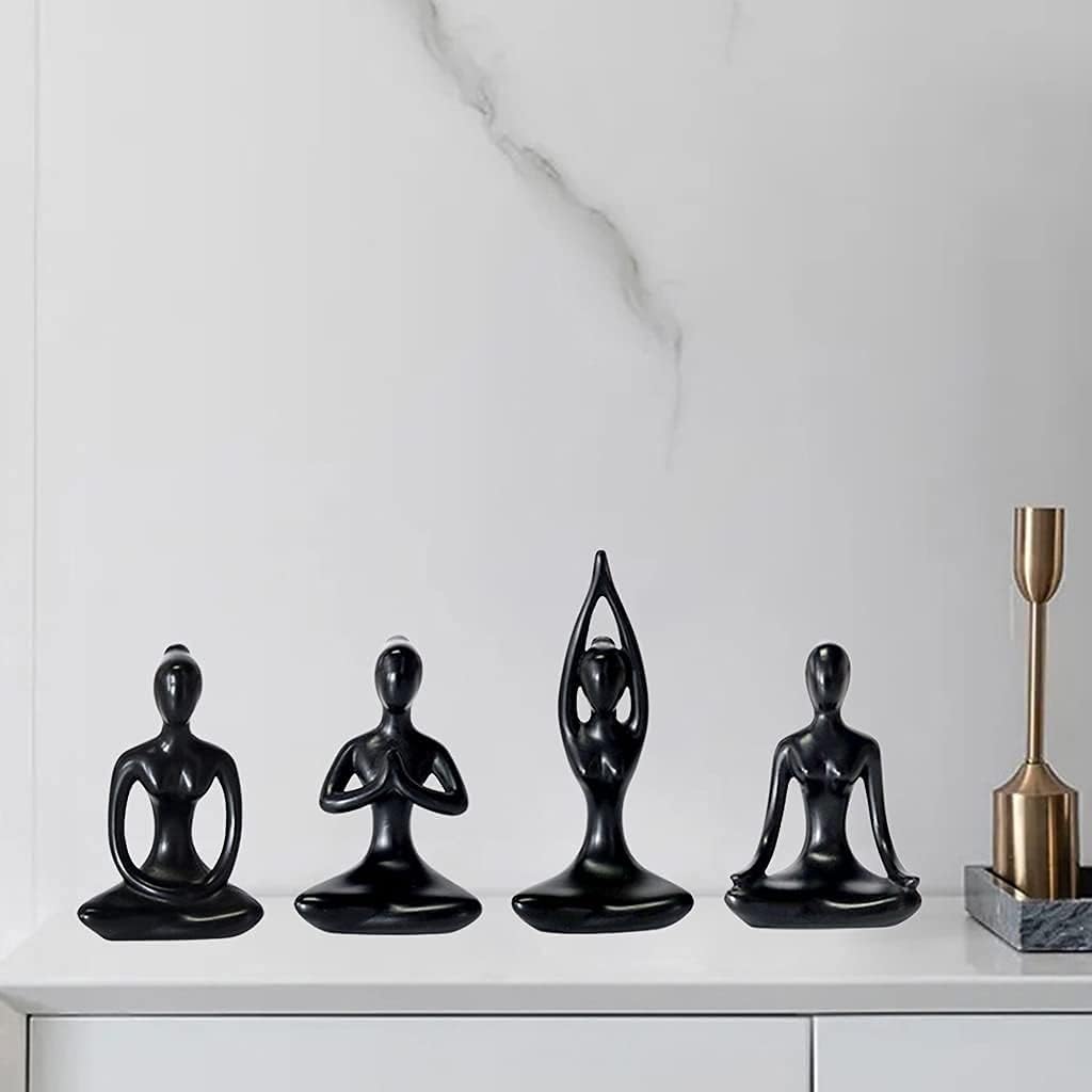 4-Pack Yoga Desktop Figurines Girl Statue Yoga Pose Sculpture Yoga Figurine Decor for Home Desktop Decor - Black