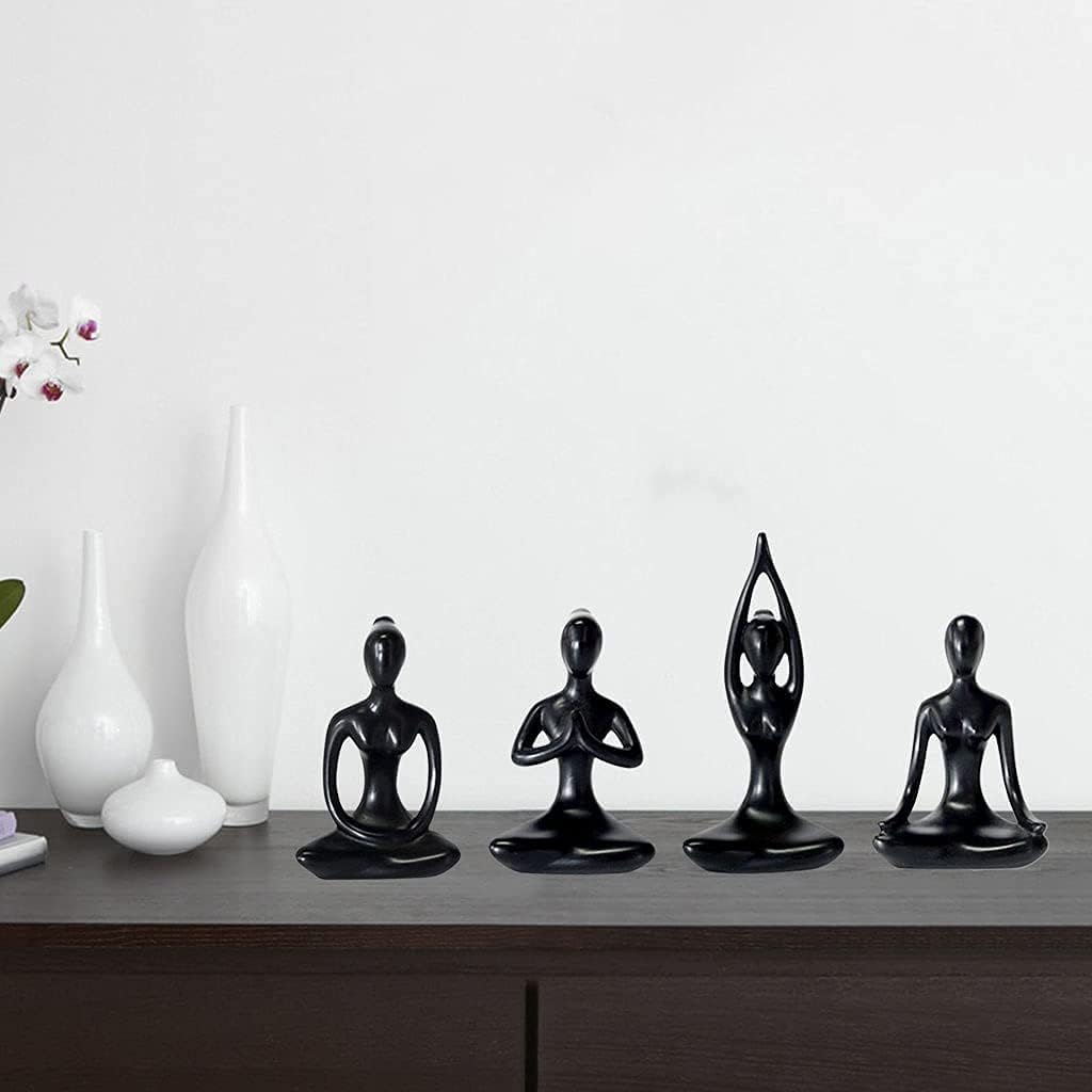 4-Pack Yoga Desktop Figurines Girl Statue Yoga Pose Sculpture Yoga Figurine Decor for Home Desktop Decor - Black