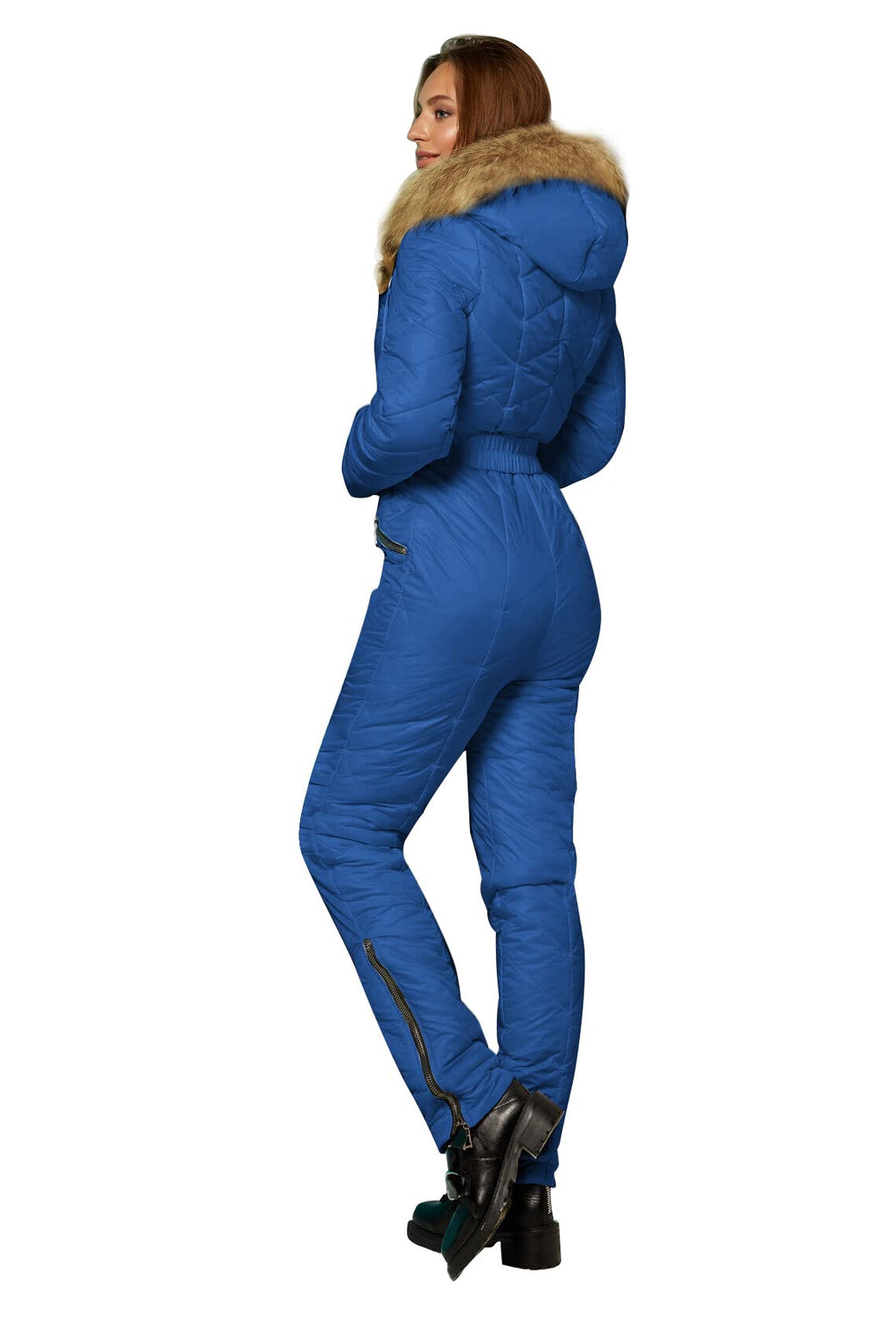 Yousify Womens Winter Ski Suit One Piece Hooded Fur Collar Ski Jumpsuit Snowsuit Outdoor Sports Coat
