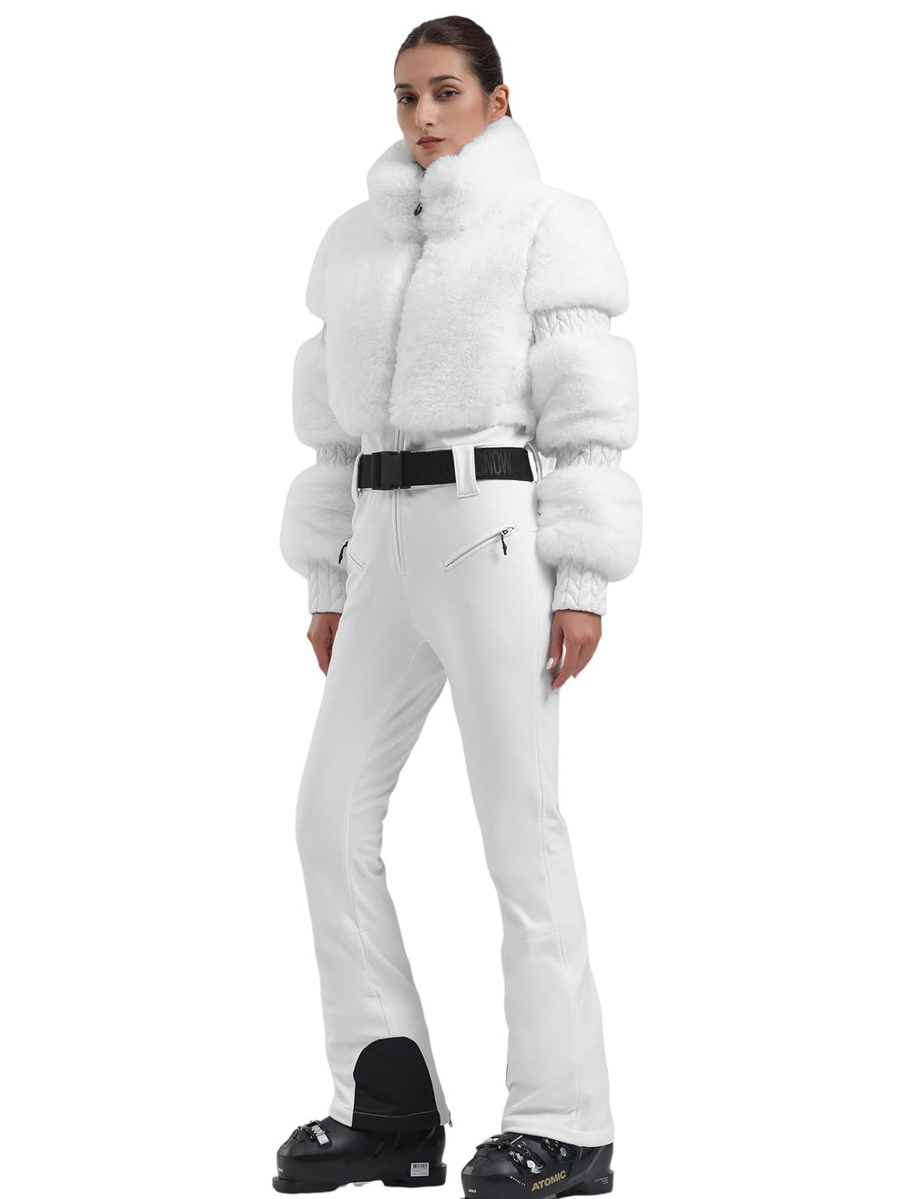 GSOU SNOW Women Ski Suit One Piece Snowsuit Snowboard Faux Fur Collar Slim Jumpsuit Jacket Insulated Windproof Outdoor Winter