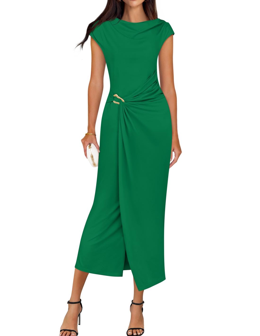 ZESICA Women's 2025 Summer Mock Neck Casual Bodycon Dress Cap Sleeve Elegant Cocktail Party Long Midi Dresses