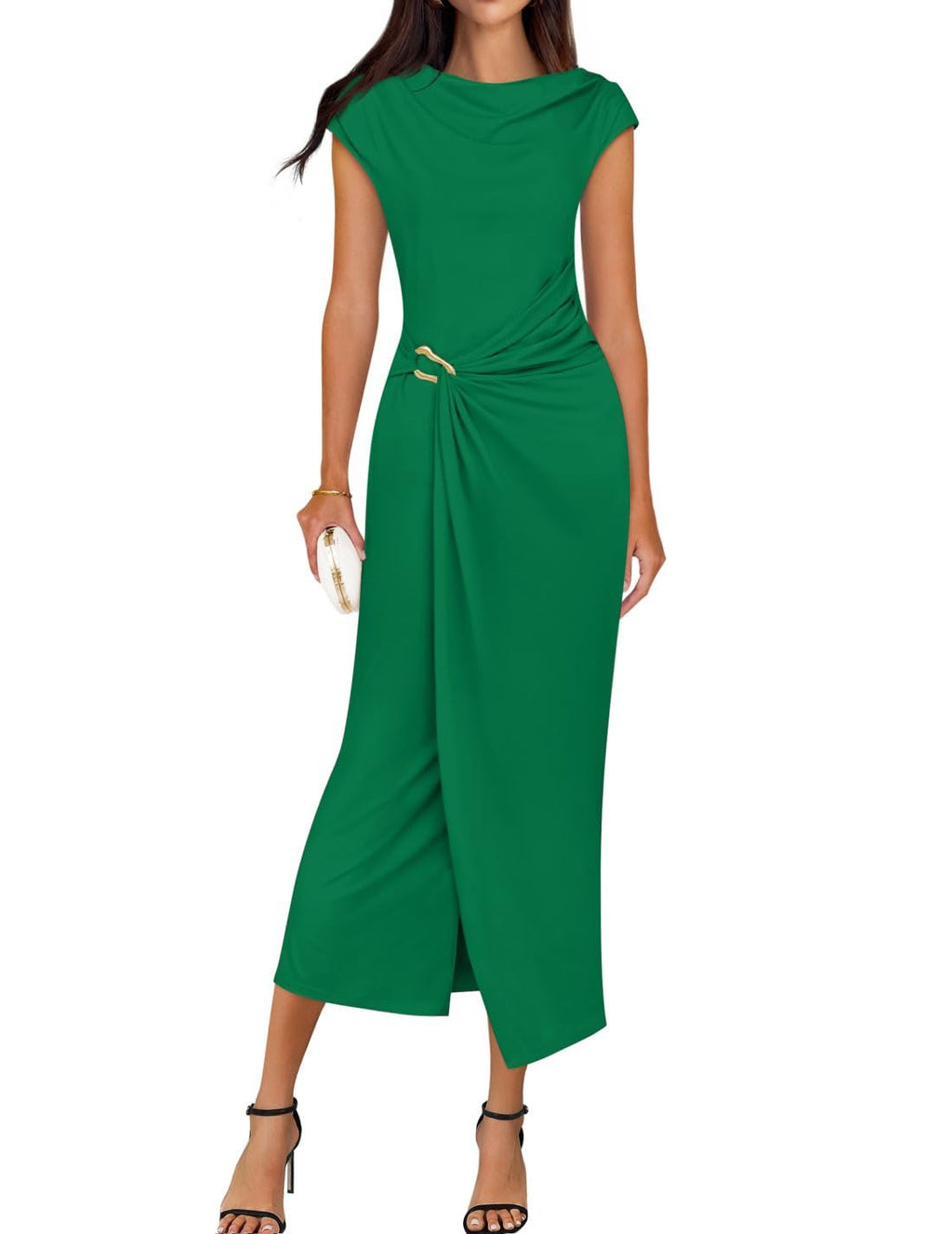 ZESICA Women's 2025 Summer Mock Neck Casual Bodycon Dress Cap Sleeve Elegant Cocktail Party Long Midi Dresses