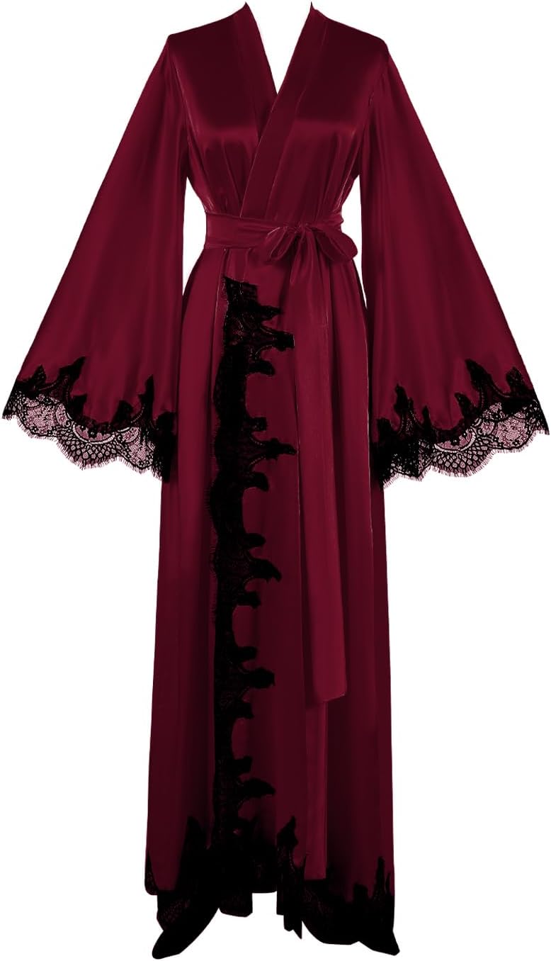 Floorlength Satin Kimono Robe Long Bridesmaid Wedding Bathrobe with belt Robe for Maternity Photoshoot