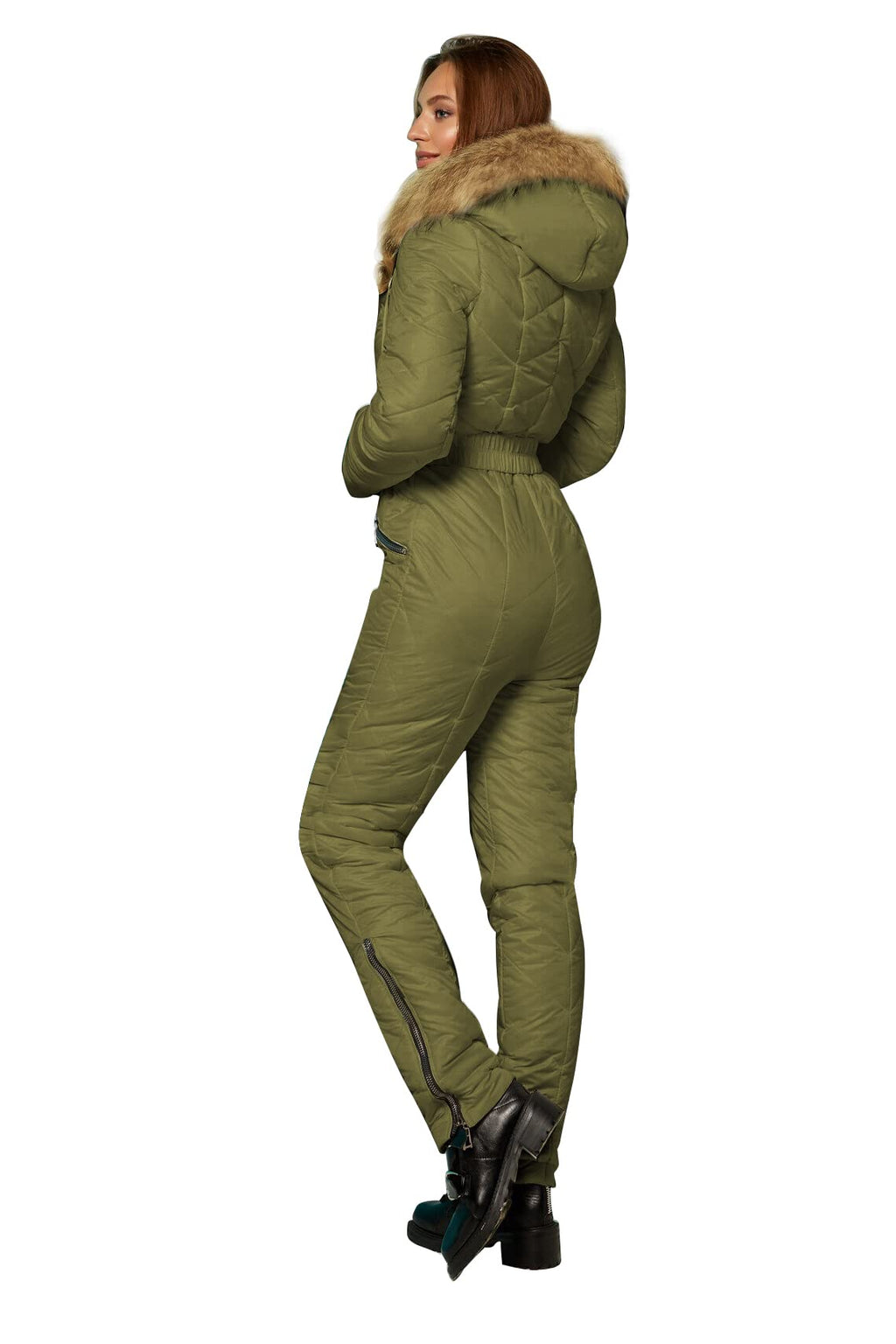 Yousify Womens Winter Ski Suit One Piece Hooded Fur Collar Ski Jumpsuit Snowsuit Outdoor Sports Coat