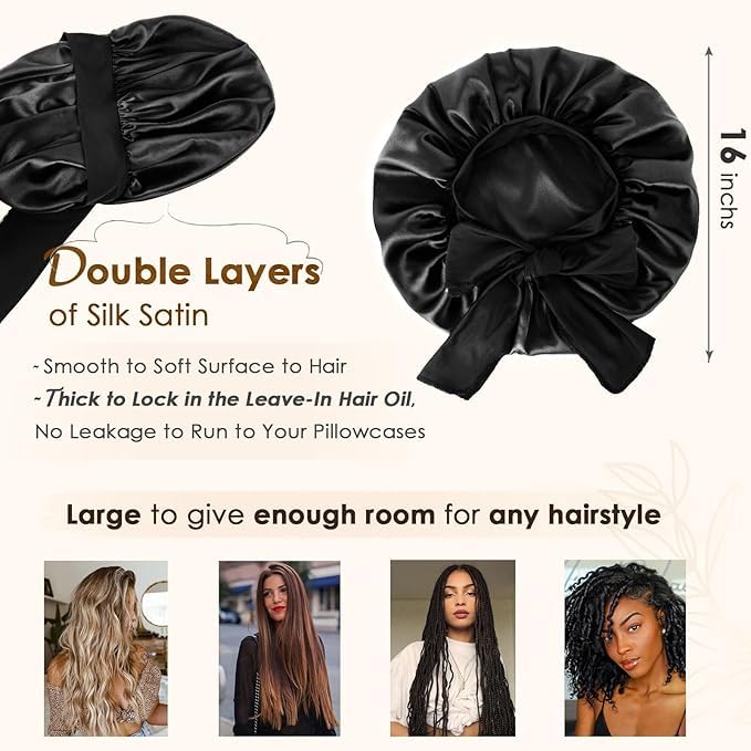 YANIBEST Silk Bonnet for Sleeping Women Satin Bonnet Double Layer Satin Lined Hair Bonnet with Tie Band Curly Hair Blush Pink