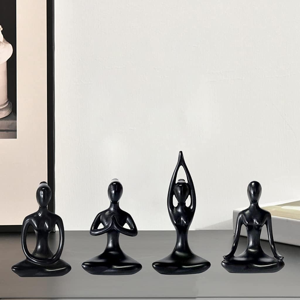 4-Pack Yoga Desktop Figurines Girl Statue Yoga Pose Sculpture Yoga Figurine Decor for Home Desktop Decor - Black