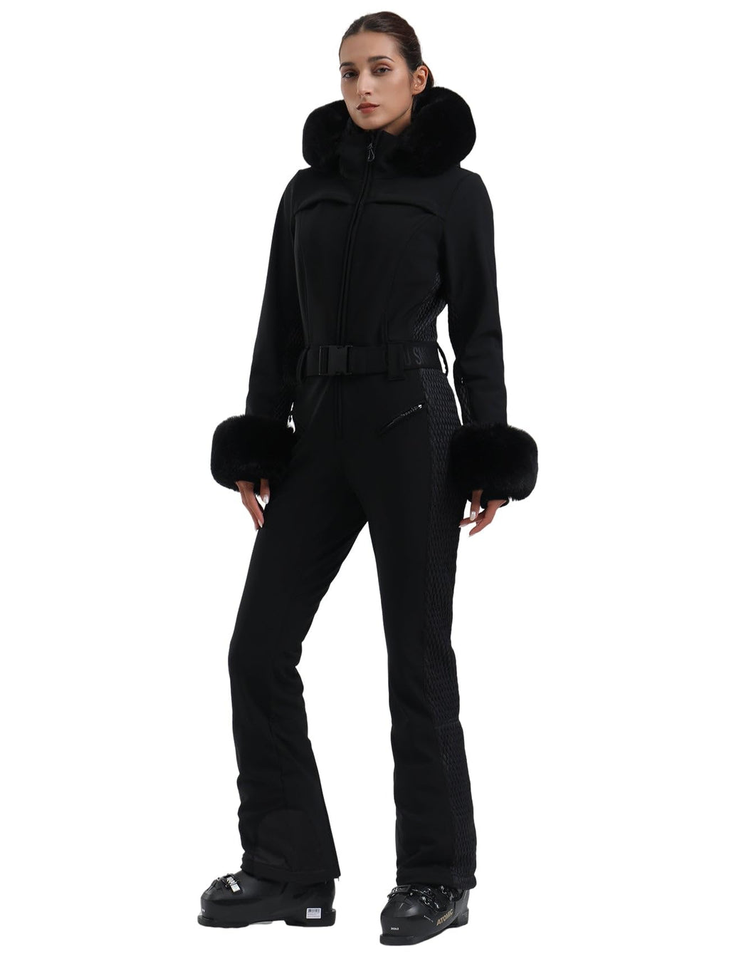 GSOU SNOW Ski Suit Womens One Piece Snowsuit Snowboard Jacket Slim Snow Jumpsuit Faux Fur Ski Outfit Waterproof Windproof
