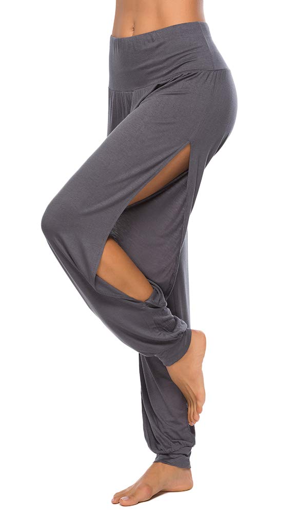 AvaCostume Womens Harem Yoga Pants Side Slit Sport Workout Sweatpants