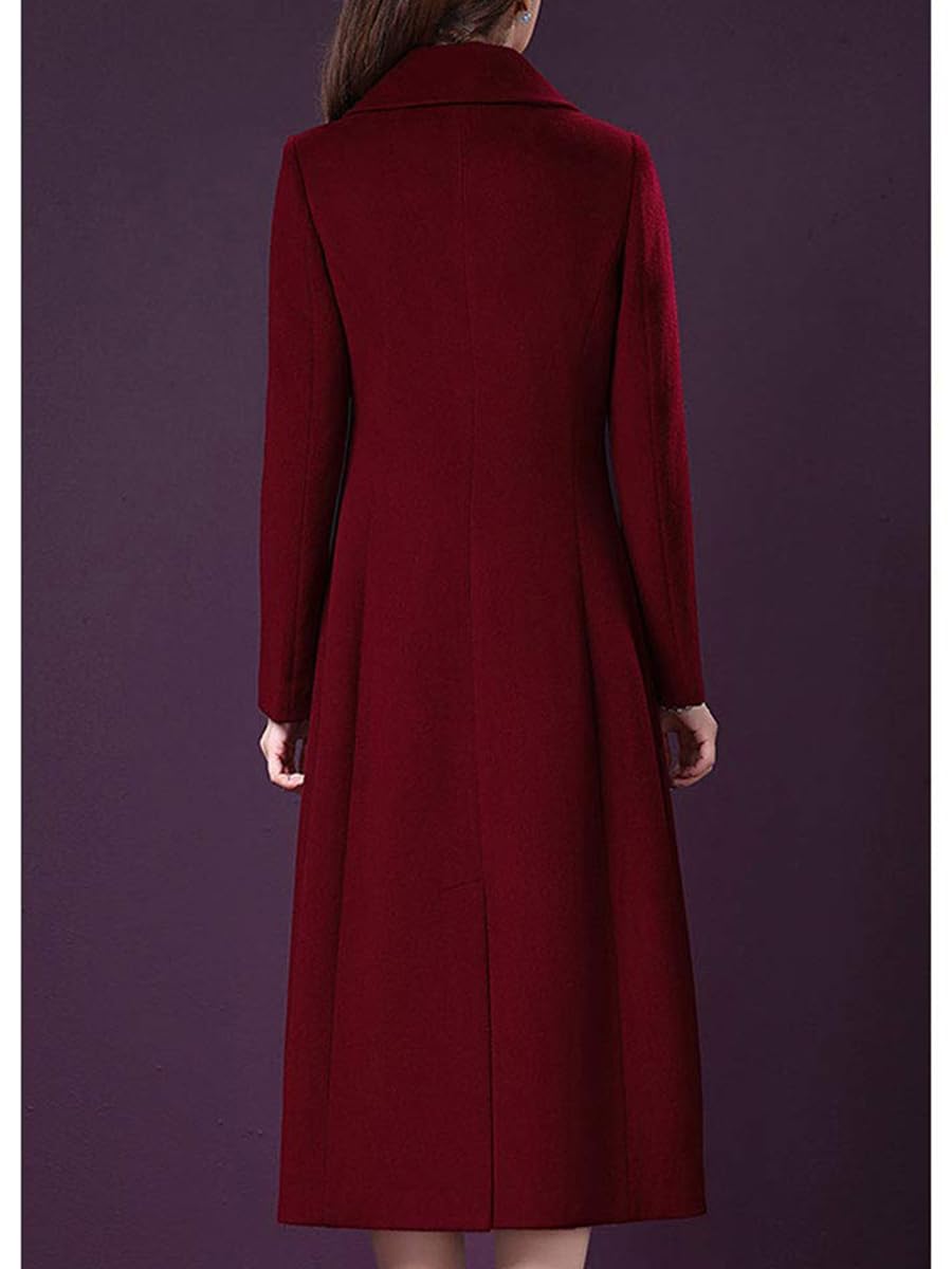 ebossy Women's Elegant Business Wool Coat Double Breasted Winter Long Coat