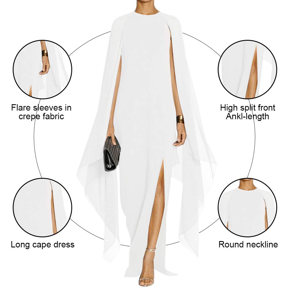 MAYFASEY Women's Elegant High Split Flare Sleeve Formal Evening Gowns Maxi Dress with Cape