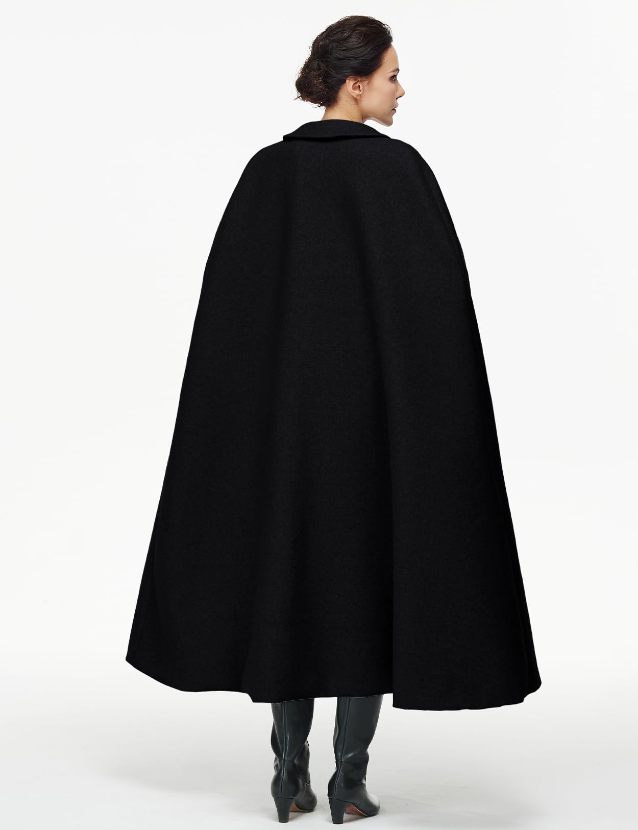 Women Wool Blend Single-Breasted Cape Coat Vintage Jacket Outwear with Pockets for Fall Winter