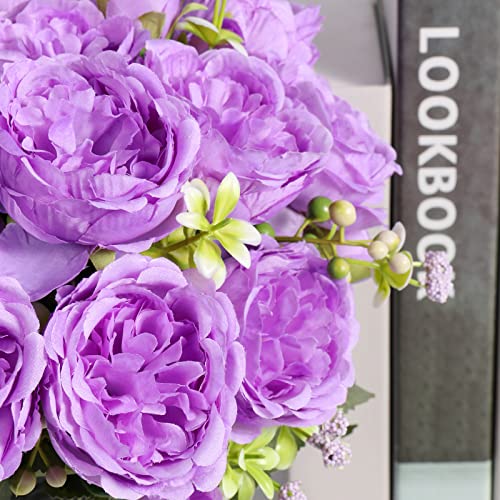 4 Bundles Artificial Peonies Silk Flowers, White Faux Peony Bouquet Florals Arrangements Decor for Farmhouse Home Boho Wedding Table Centerpiece, Fake Plastic Flowers Bulk Vase Decoration (White)